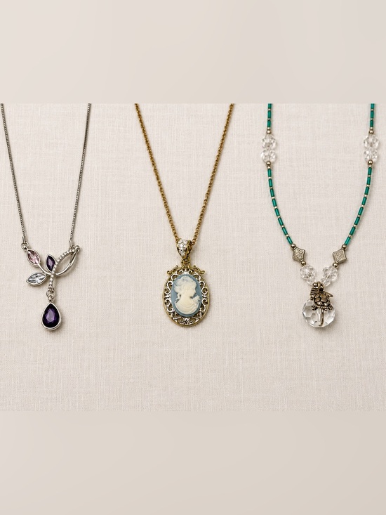 Jewelry - 3 Necklace Lot Cameo Turtle Pendant LBVYR Rhinestone Fashion Jewelry